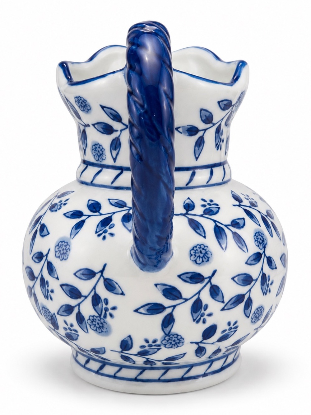 Blue & White Floral Ceramic Pitcher Vase 7.5” - Picture 2 of 4